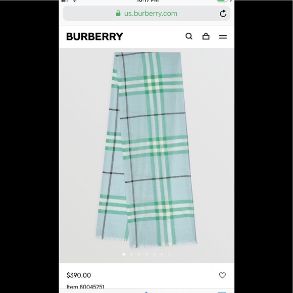 Burberry Scarf Light Green Peridot Pale Blue Check - Picture 1 of 16